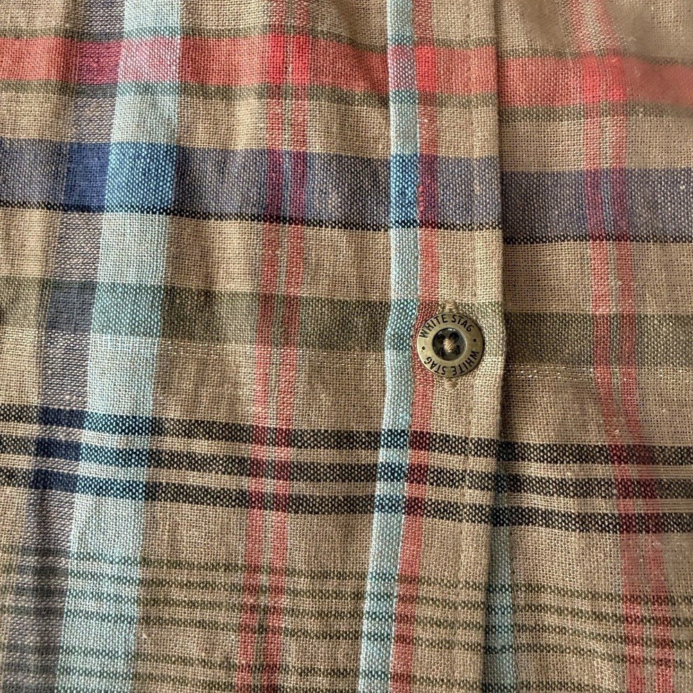 Vtg White Stag Dress 12 Plaid Midi Shirtdress Linen Blend Belt Button Front Y2K - Picture 6 of 16